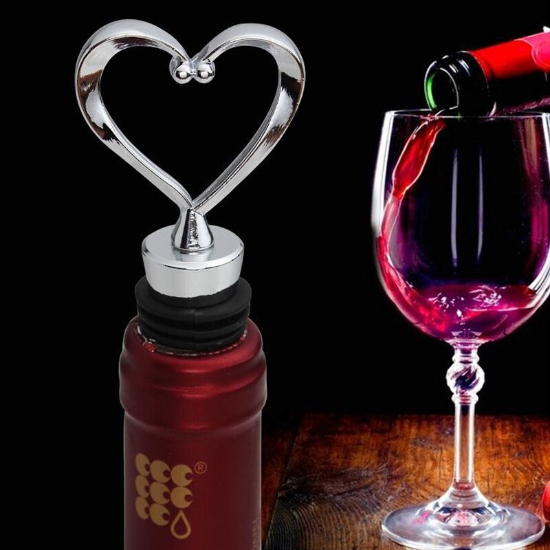 1PCs Stainless Steel Heart Wine Stoppers Champagne Wine Bottle Stopper Year Valentines Wedding Favors Cork Corkscrew