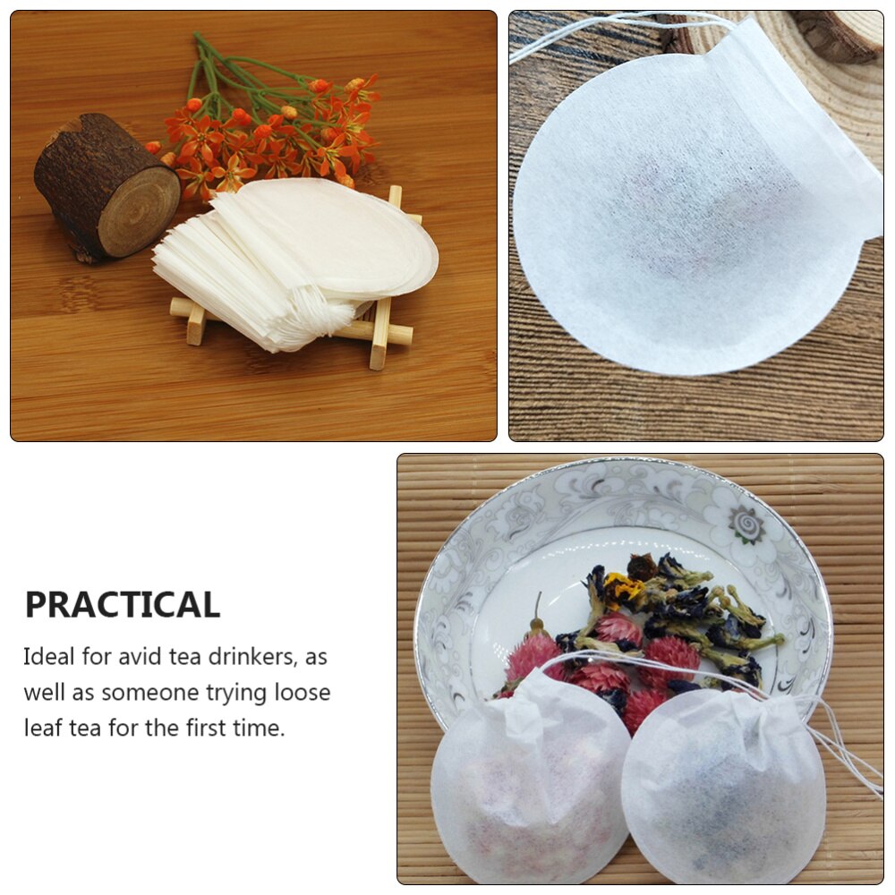 200 Pcs Disposable Empty Tea Pouch Round Tea Bags Filter Paper Bags Spices Bag 75mm Disposable Round Tea Bag