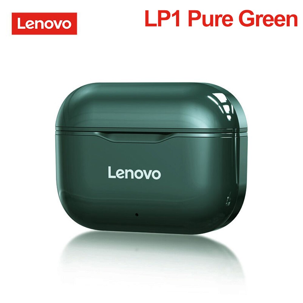 Lenovo LP1 TWS Earphone Bluetooth 5.0 Wireless Headset Waterproof Sport Earbud Noise Cancelling Mic Dual Stereo HIFI Bass Touch: Pure Green