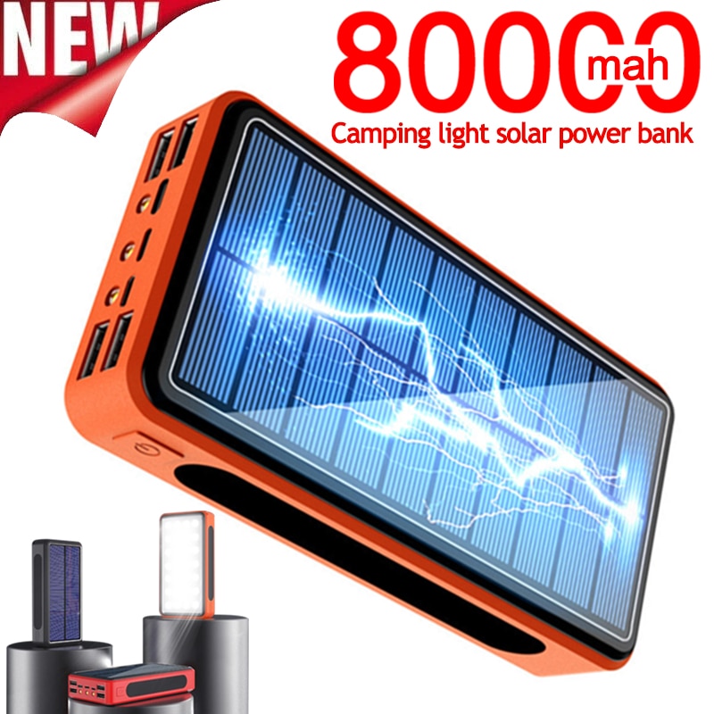 Banco de energía Solar de 80000mAh para teléfono, cargador rápido, Panel de batería Solar con luz de Camping, batería externa para Xiaomi y IPhone