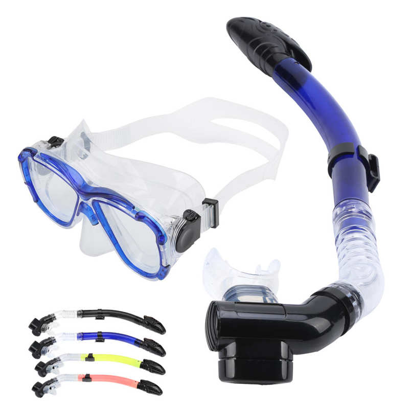 Adults Snorkel Set Anti‑Fog Diving Cover Tempered Glass Goggles w/Snorkel Tube A
