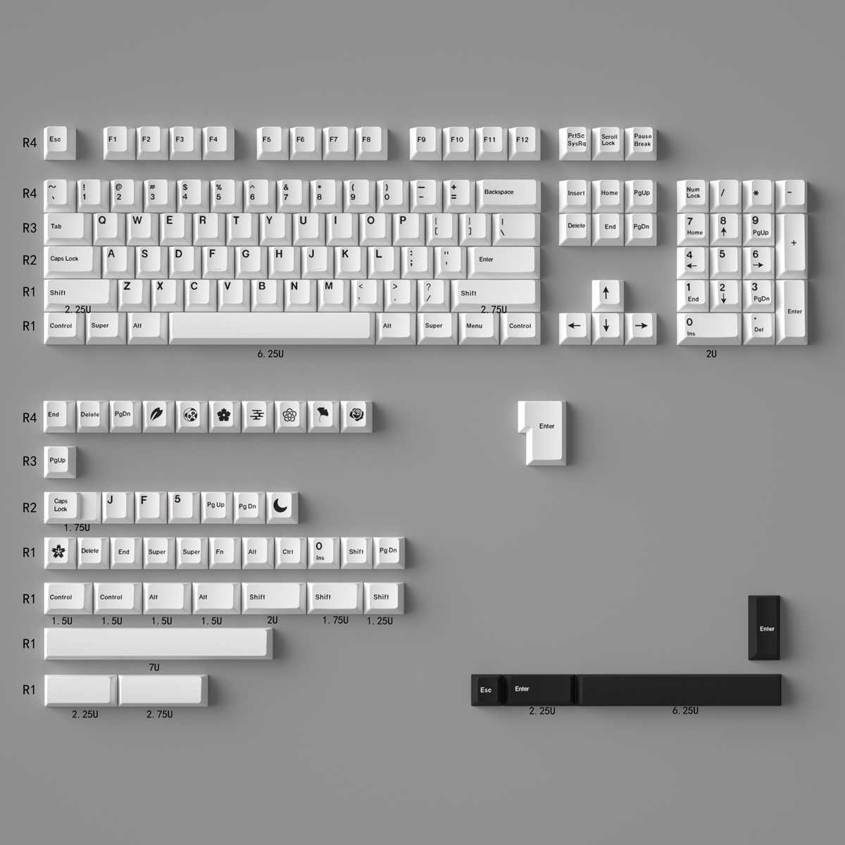 Teclas PBT Minimalistas Brancas de 135 Teclas, Perfil Cherry, DYE-Sub, Personalizadas em Inglês para Teclados Mecânicos 61/64/87: Âmbar