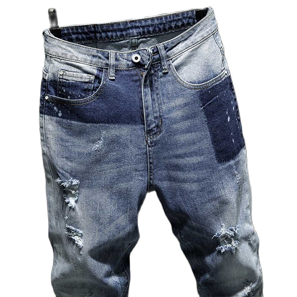 Trendy Ripped Jeans Men Casual Denim Jeans Pants Straight SLIM Holes Joggers Trousers Distressed Blue Harem jeans Man Clothing