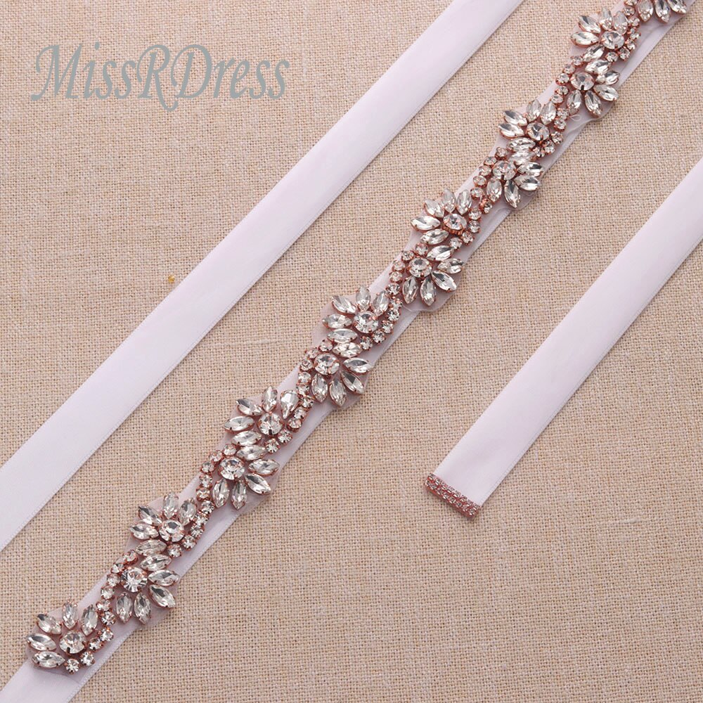 Missrdress 90cm lang krystal bryllupsbæltebælte roseguld diamant brudebælte rhinestones brudebælte til brudekjoler  jk816