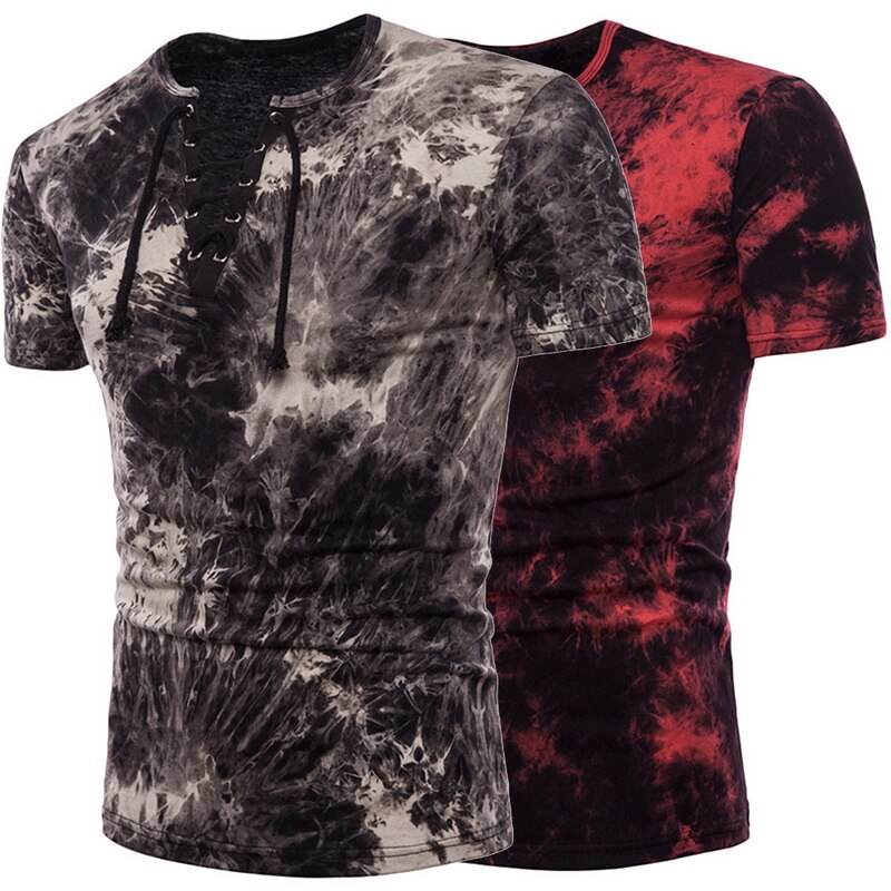 CALOFE Mannen Zomer T-shirt Zachte Hollow Korte Mouw Beachwear Top Tees Surfen Patchwork T-shirts Lace Up Tee Shirts Mannen