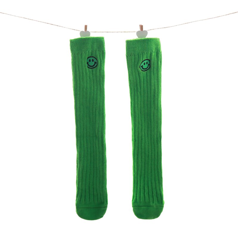 Chaussettes montantes en coton pour enfants et adolescents, bas bon marché, à la , pour filles et garçons: Grass green