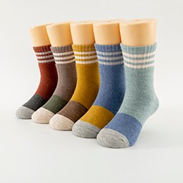 ITAZURAPIG 5 Pairs/Lot Cute Kids Socks Mix Colour Warm Cotton Socks Animal Print Socks 1-12 Years Children Mid Tube Socks: Streak / M