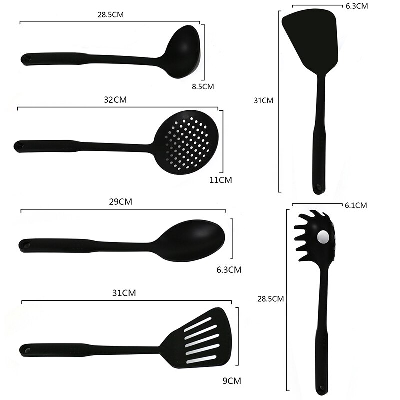 Kunststof keukenset bakgerei kookgerei met vergiet lepel spatel schep soeplepel pasta klauw 6 stuks keukengereedschap