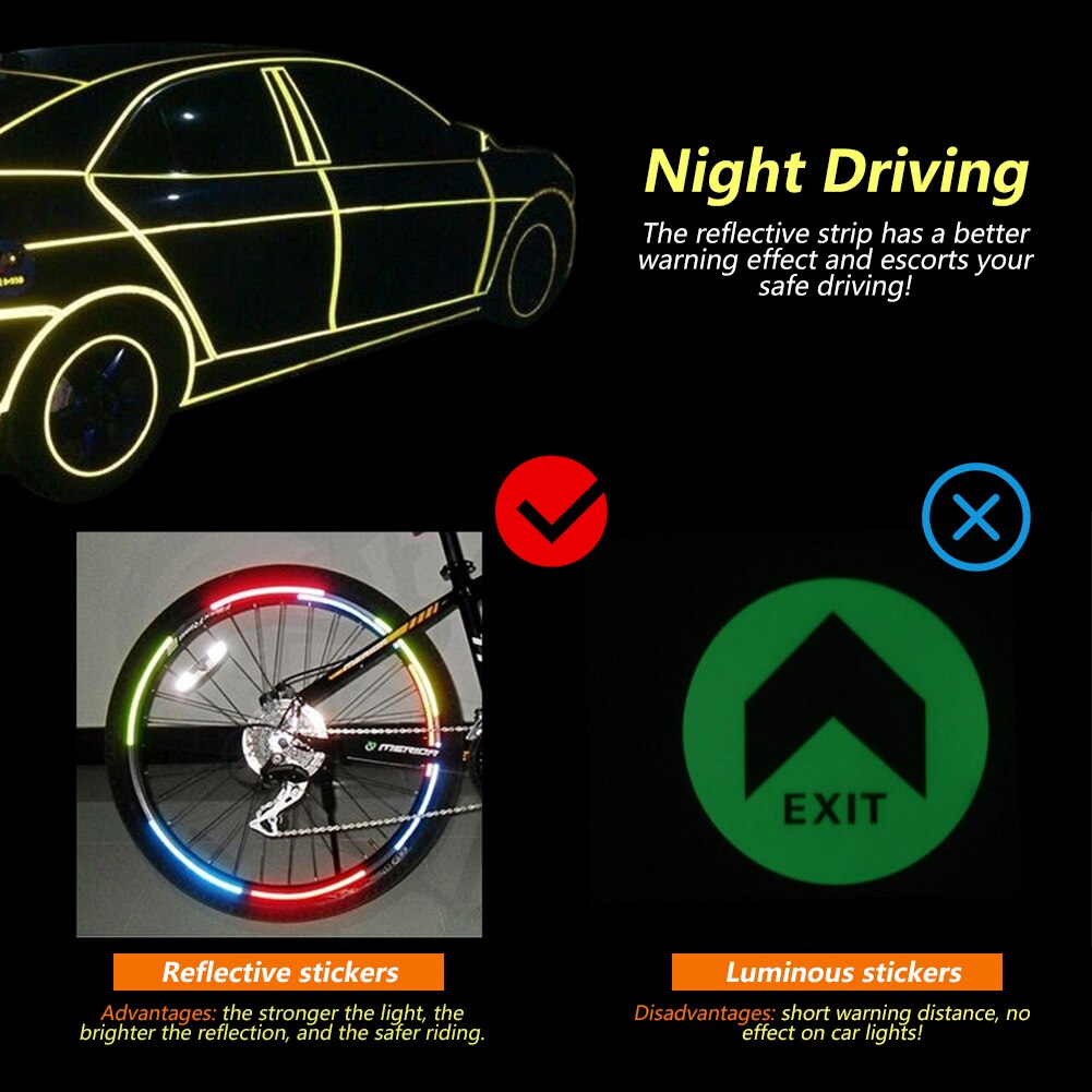 1Cm * 8M Fiets Reflecterende Stickers Nacht Reflecterende Veiligheidswaarschuwing Conspicuity Tape Film Sticker Strip Fiets Accessoires