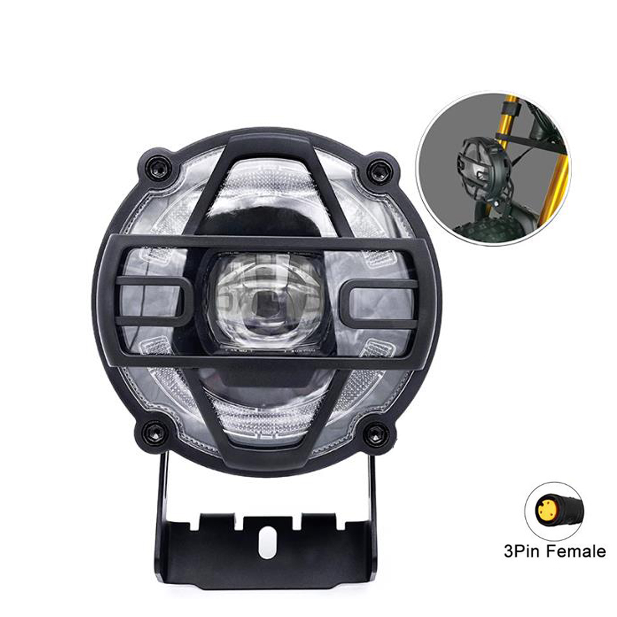 Kalosse-Luces delanteras de motocicleta impermeables de 36V, 48V, luces delanteras de bicicleta eléctrica con bocina, luz delantera de bicicleta eléctrica: YELLOW