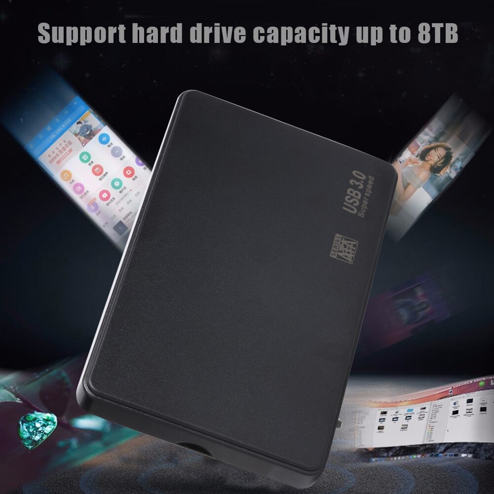 HDD Case with USB Cable Pouch USB 3.0 Hard Drive Mobile Case 2.5 inch HD Enclosure Super Speed for Windows