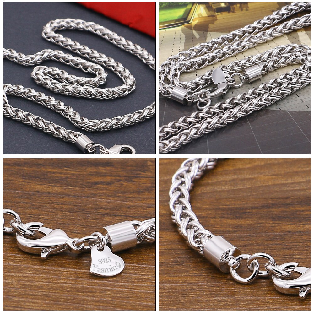 Joyería de plata de para hombre, Collar de plata 100% 925, de patrón tejido, cadena de plata sólida, tamaño 5mm 51cm, de cumpleaños, Bisutería