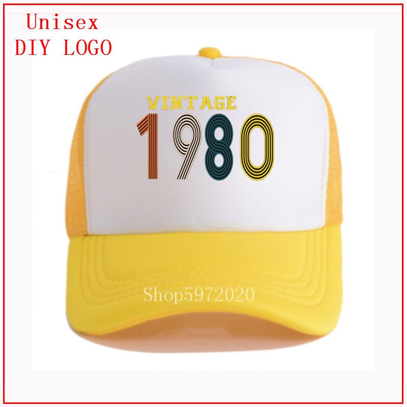 1980 vintage year hats for men snapback sun hats for women bucket hat baseball cap mens bassball caps best selling: 9yellow-white / Kids