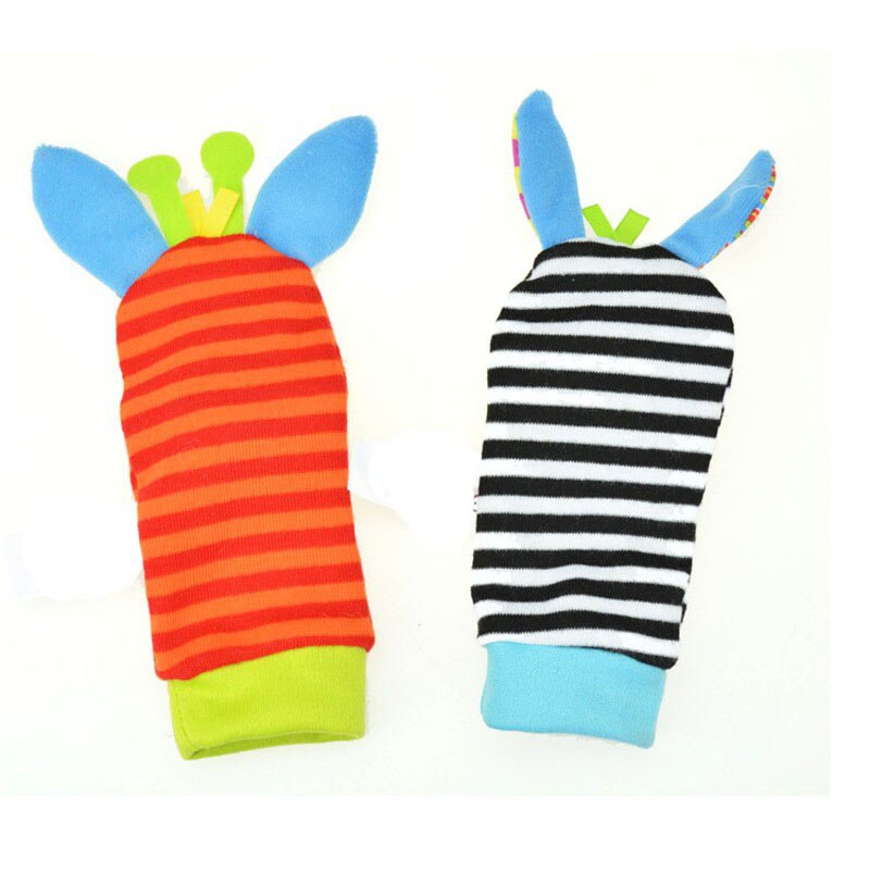 2/4PCS Baby Soft Rattle Toy Infant Cartoon Animal Wristband Handbells Hand Foot Finders Plush Socks Developmental Toys ZXH