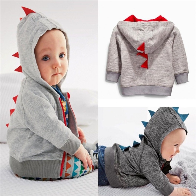 Baby Kids Cartoon Dinosaur Autumn Coats Long Sleeve Baby Kids Cotton Zipper Hooded Jackets Outwear