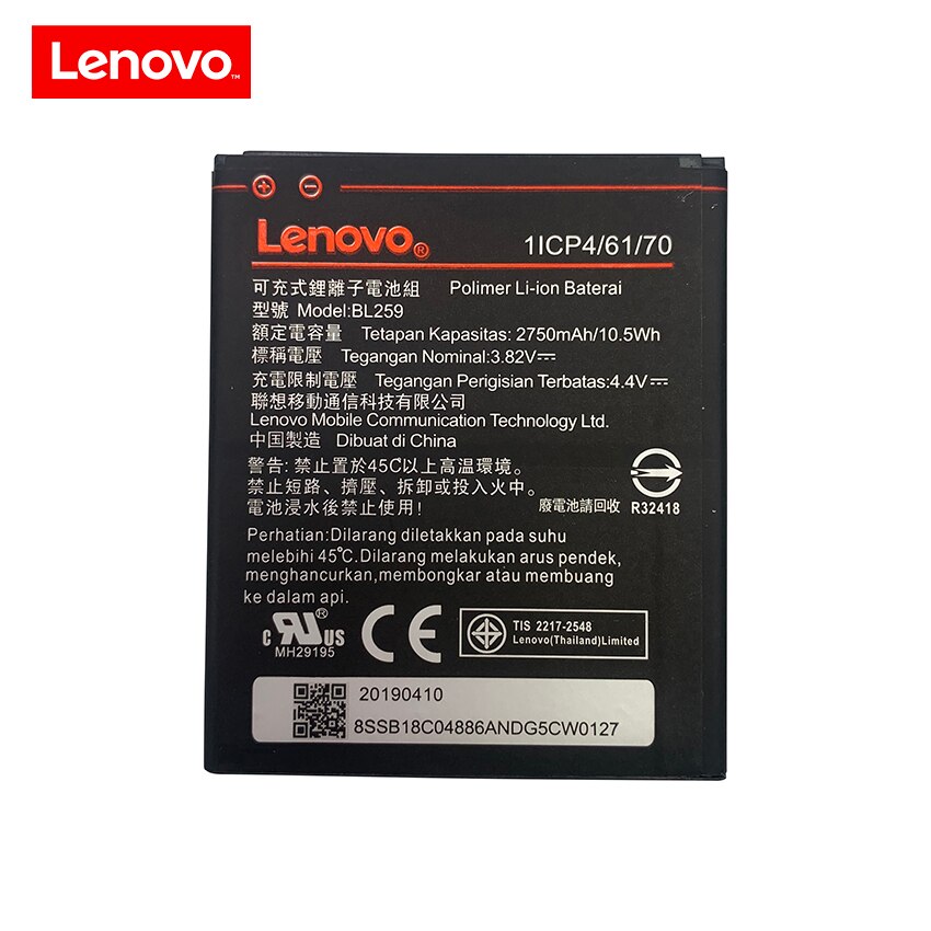 100% Original BL259 2750mAh Batterie Pour Lenovo Vibe K5 / K5 Plus A6020 A6020A40 A6020A46 Citron 3 3S Batteries de Téléphone Bateria