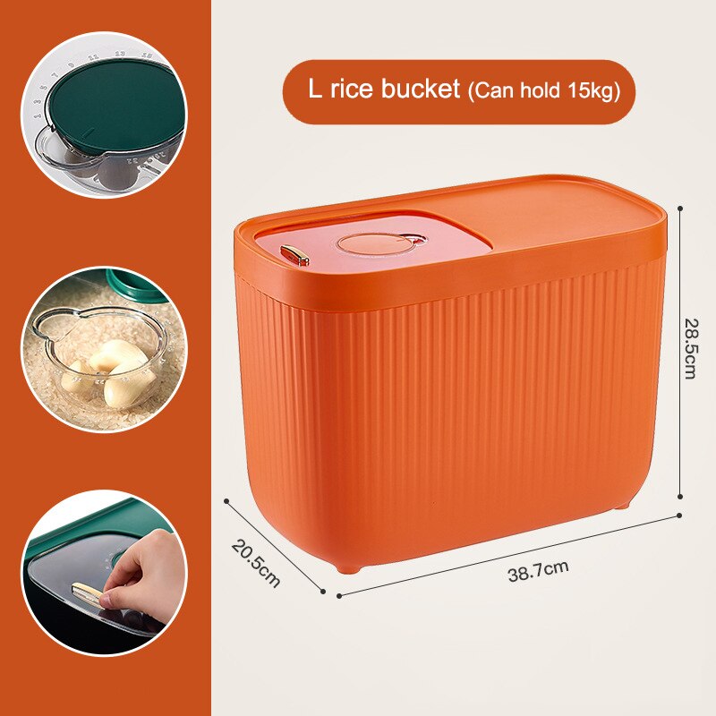 Keuken Container 15Kg Emmer Nano Insect-Proof Vochtbestendige Rijst Doos Graan Verzegelde Pot Thuis Opslag Huisdier hondenvoer Winkel Doos: L orange