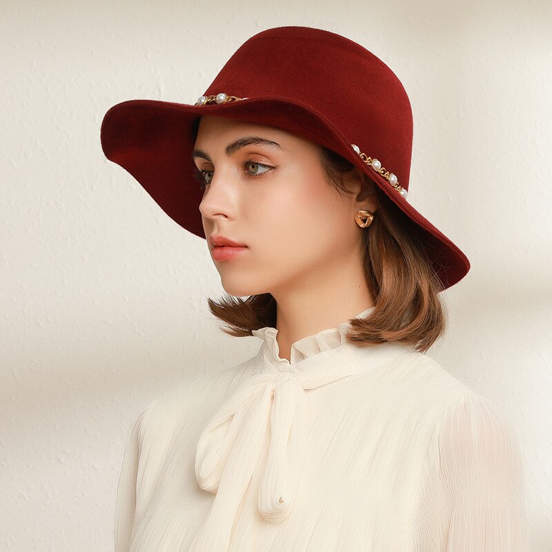 Naizaiga Maroon Hat women woolen big brim hat top hat felt hat . RM1