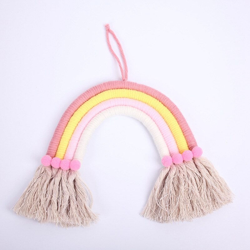 Nordic Style Rainbow Tapestry Macrame Wall Hanging Ornaments Handmade Wall Tapestry Nursery Kids Baby Crib Bedroom Decor: 22-6