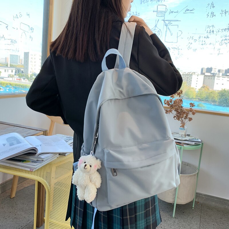 Nylon Mode Rugzak Voor Vrouwen Effen Kleur Eenvoudige Rugzak Preppy Stijl Rugzak Tieners Meisjes Grote Capaciteit Schooltas Pak