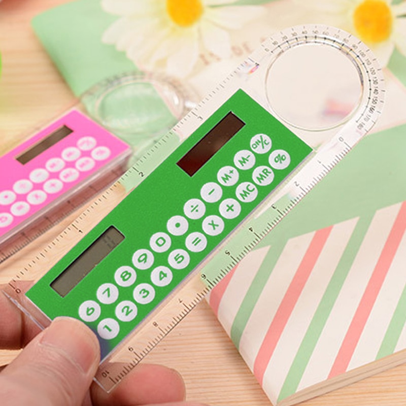 School Stickers Rekenmachine 10cm linialen mini digitale rekenmachine 2 in 1 ki... – Vicedeal