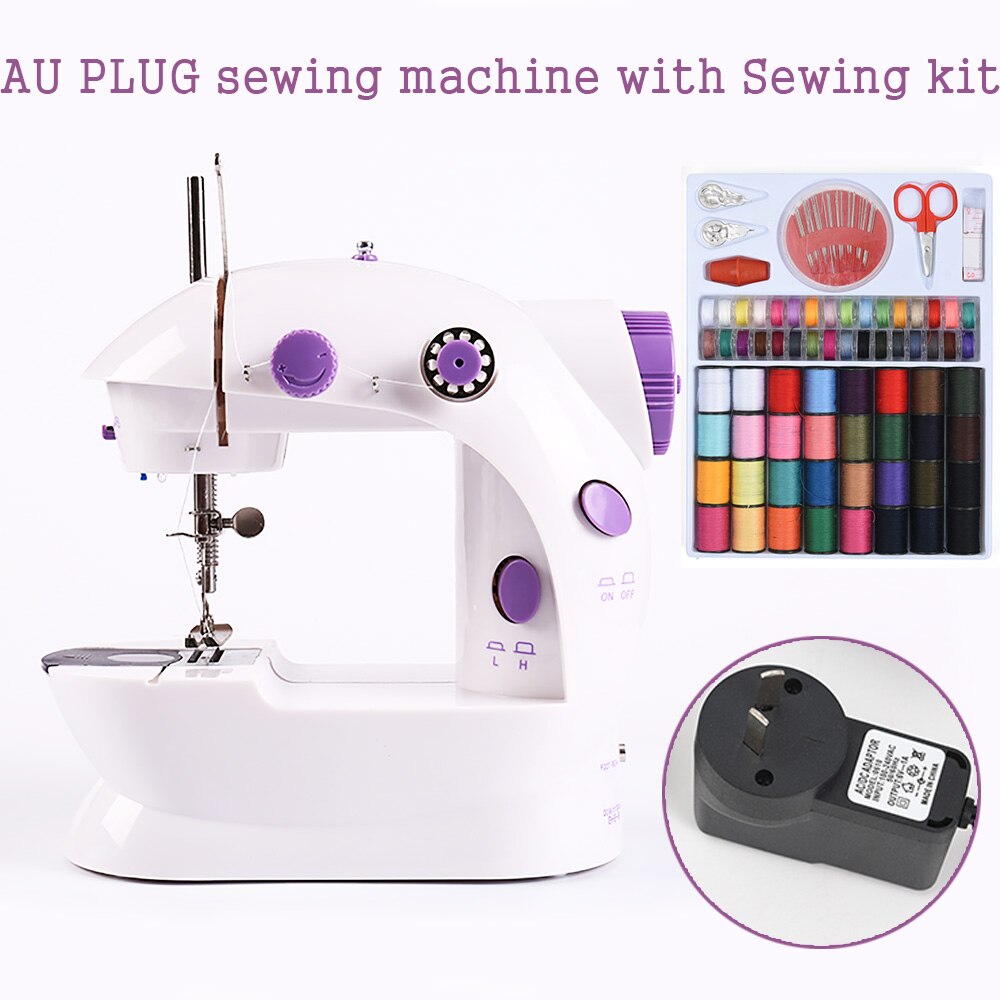 Machine à coudre Mini manuelle, Portable, Assistant domestique, électrique, double vitesse, réglage avec veilleuse, couture d'aiguilles: AU PLUG with Kit