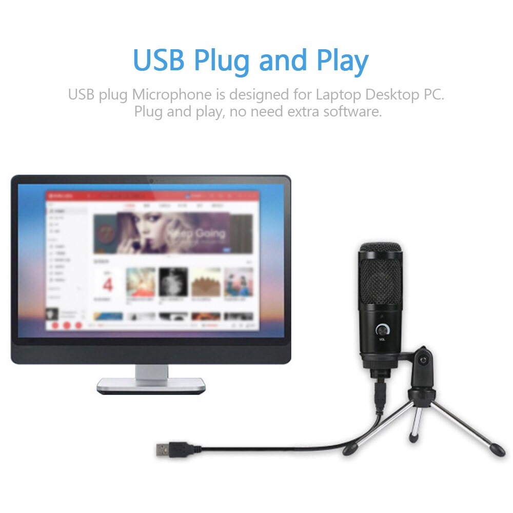 USB Condenser Microphone for Computer Karaoke Studio Microphone for Gaming Recording Broadcasting Mic with Clip Tripod Stand
