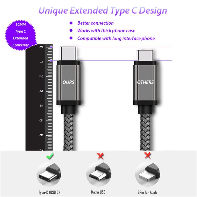 10mm długi przyrząd usb typ C rozszerzone złącze kabel ładowania dla Umidigi przyszły kryształ S2/zawodowiec ulefone moc 3s pancerz 7 6 3WT 6e 5S