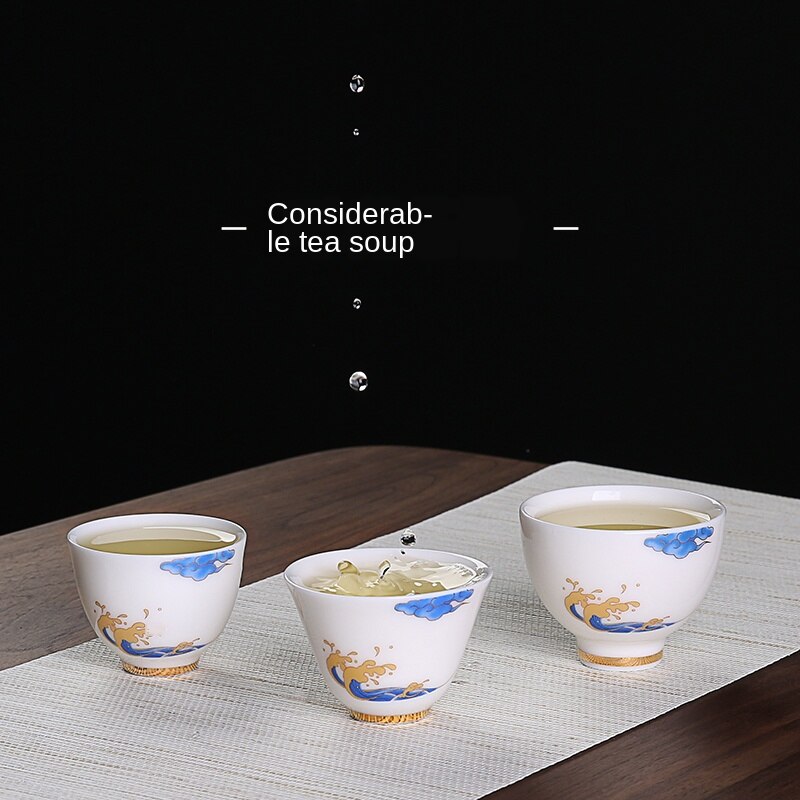 Alta branco copo de cerâmica artesanal porcelana xícara chá tigela casa kung fu chá conjunto pequeno copo mestre chá conjunto siteel