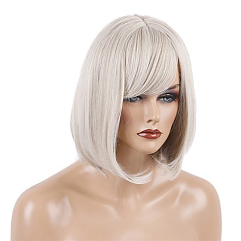 HAIRJOY Frauen Synthetische Haar Grau Weiß Gemischte Perücken Braune Kurze Gerade Bob Perücke