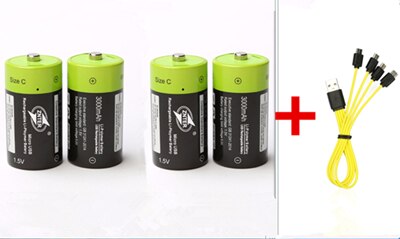 ZNTER 1.5V 3000mAh rechargeable battery C size USB rechargeable lithium polymer battery charged by Micro USB cable: C