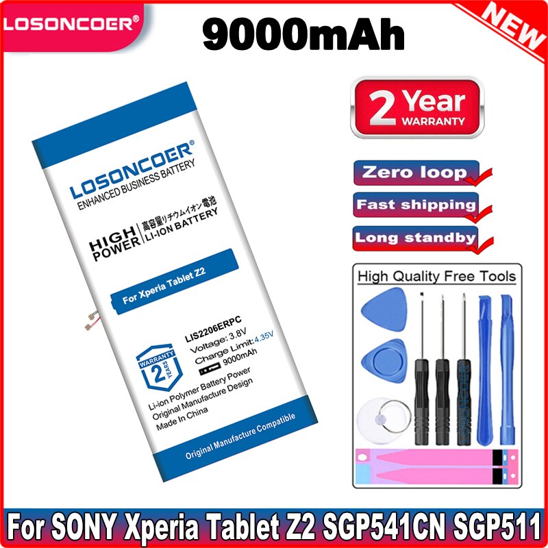 Batterie LIS2206ERPC pour tablette SONY Xperia Z2 SGP541CN SGP511 SGP512 SGP521 SGP541 SGP551, 9000mAh, en stock