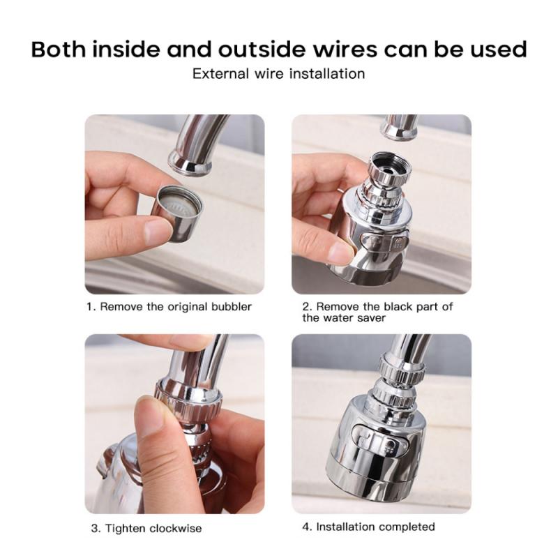 Kitchen Adjustable Flexible Faucet Taps Sprayer 360° Rotatable Filter Splash-Proof Universal Extension Part Tap Kitchen Tool