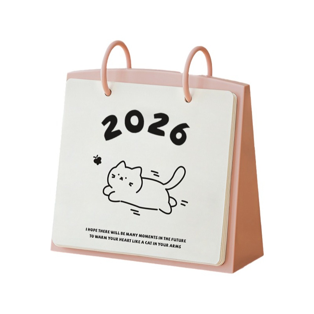 Plastic 2026 Desktop Kalender Cartoon Draagbare Staande Flip Kalender Kat Patroon Stabiele Basis Dagelijkse Planner Thuis: YELLOW