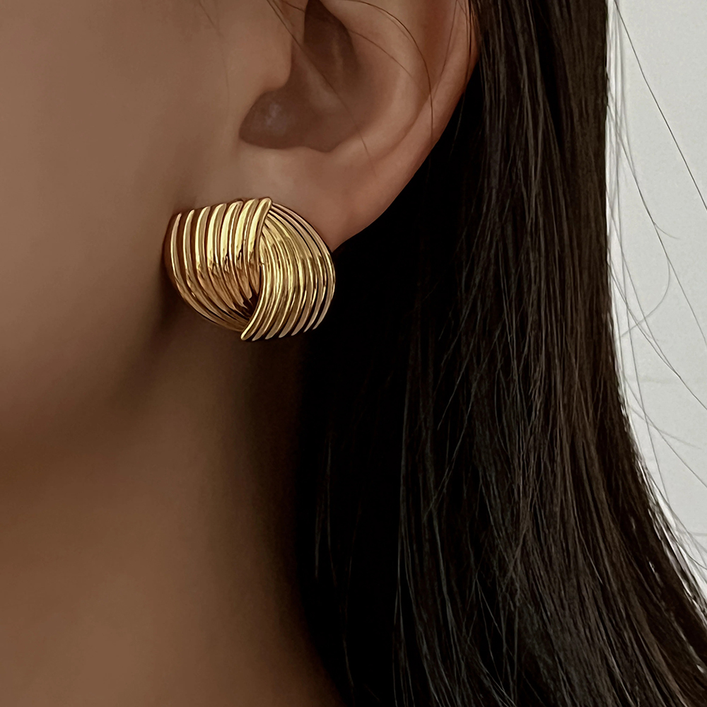 Pendientes geométricos con textura de acero inoxidable para mujer, aretes con nudo torcido chapado en oro de Metal liso, joyería Vintage llamativa