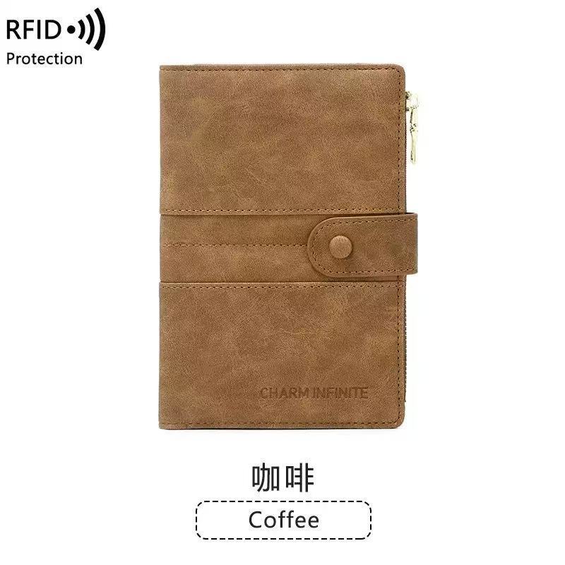REID Leather Wallet Anti Theft Women's Wallet Multi Slot Short Zipper Wallet: Chocolate