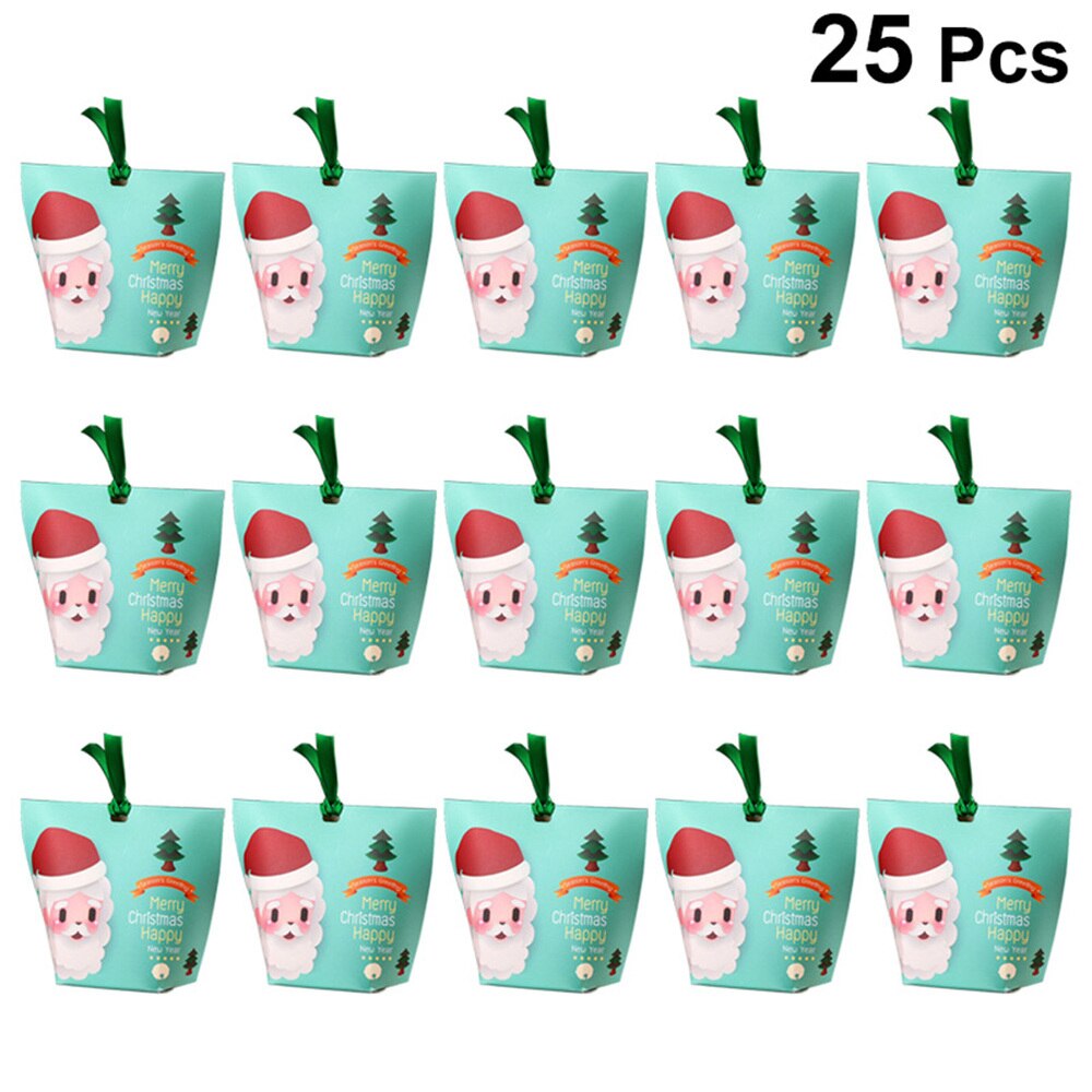 25pcs Christmas Biscuits Box Adorable Cookies Chocolate Cases Xmas Elements Presents Boxes for Home Party Festival (Red, Ek Patt: Green