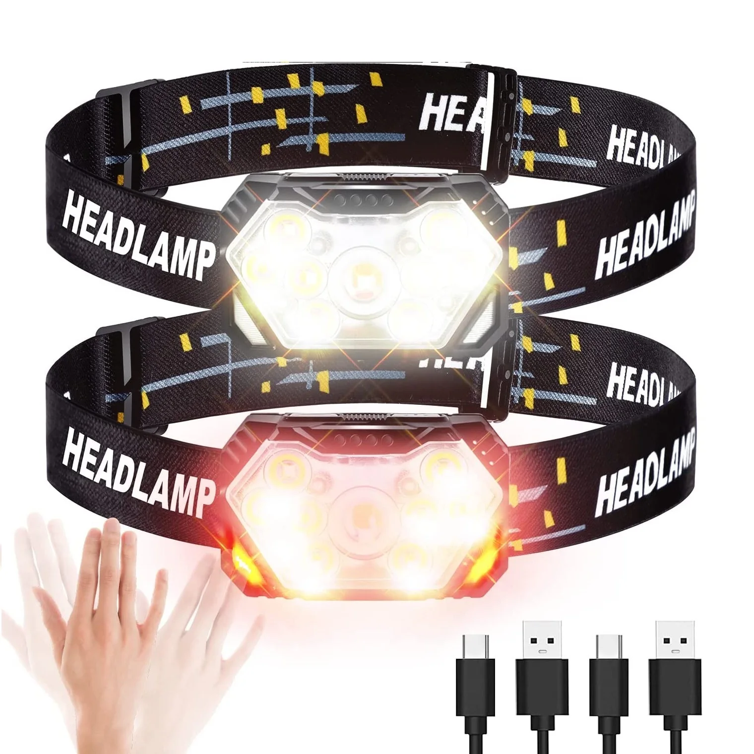 Linterna frontal de 9 luces Led potente, recargable por USB, con Sensor de movimiento, portátil, para pesca, Camping, exterior, linterna de trabajo