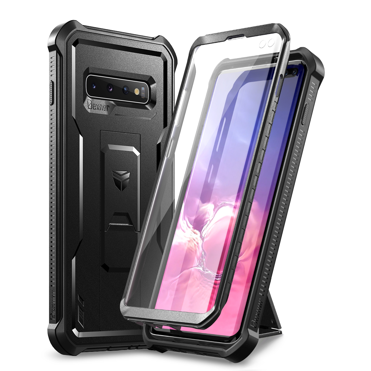 Funda protectora de cuerpo completo 360, hoja de PC + carcasa de TPU para Samsung Galaxy S10 Plus, funda con soporte y funda protectora de pantalla integrada: Azul