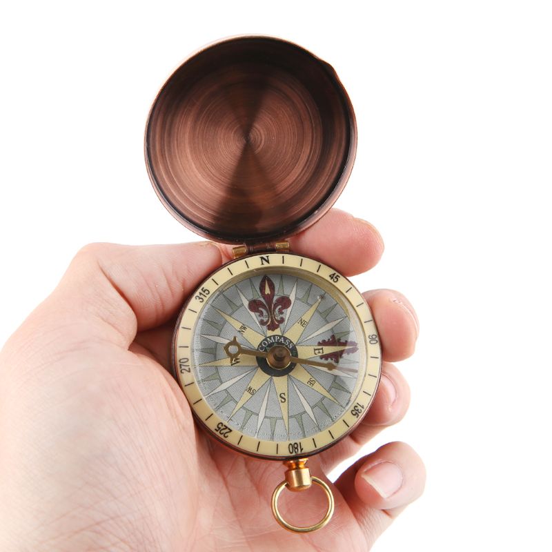 Wangcmcol Draagbare Vintage Retro Metalen Koper Flip Cover Zakhorloge Kompas voor Camping Wandelen Varen Wangcmcol Draagbare Vintage Retro Metalen Koper Flip Cover Zakhorloge Kompas voor Camping Wandelen Varen