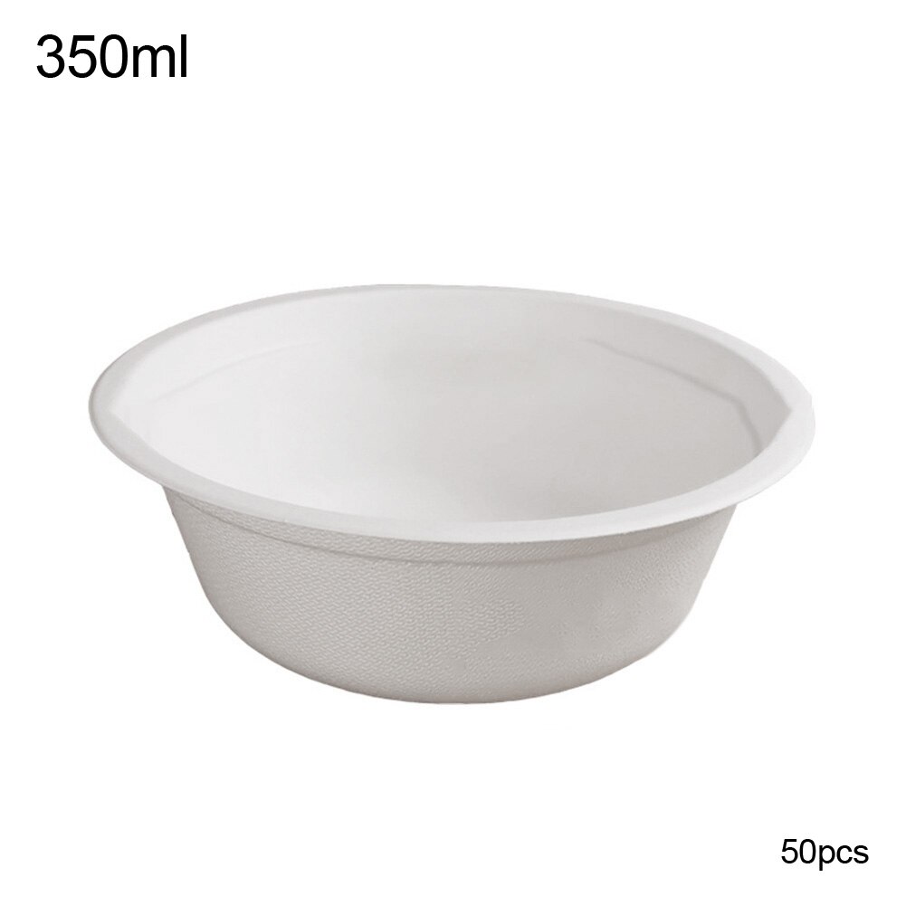 50Pcs Biodegradable Disposable Bowl Restaurant Kitchen Cold Use Container Refrigerator Storage Box Microwaveable: White 350ml