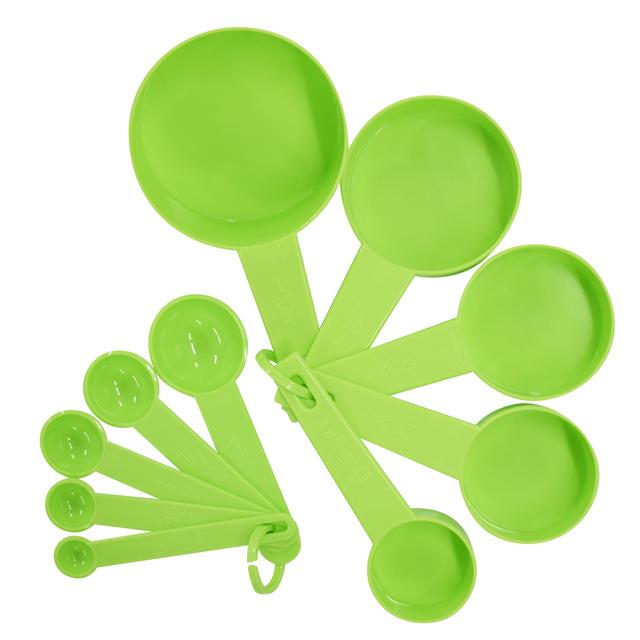 10 Uds 7 Color tazas de medir y cuchara medidora tipo pala mango de silicona herramienta de medición para cocina: green