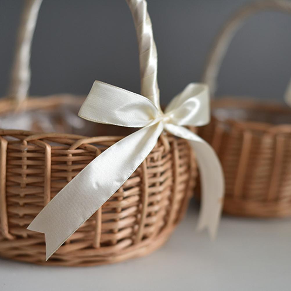 Rieten Rotan Bloem Mand Bruiloft Bloem Mand Wilg Handgeweven Mand Met Handgrepen En Plastic Insert Geweven Ei Snoep Mand