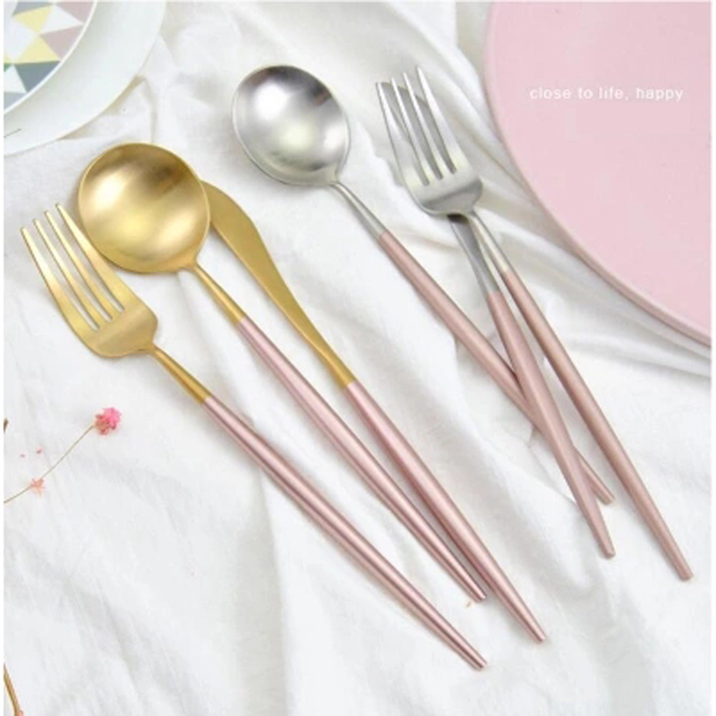 Roze Goud Serviesje 304 Roestvrij Staal Westerse Bestek Keuken Voedsel Servies Vork Mes Scoop Zilverwerk Set