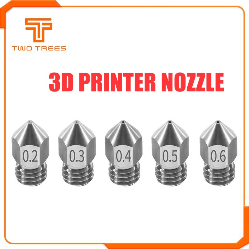 10 stks/partij MK8 Nozzle 0.2mm 0.3mm 0.4mm 0.5mm 0.6mm M6 Schroefdraad Roestvrij Staal voor Ender 3 3D Printer Extruder Print