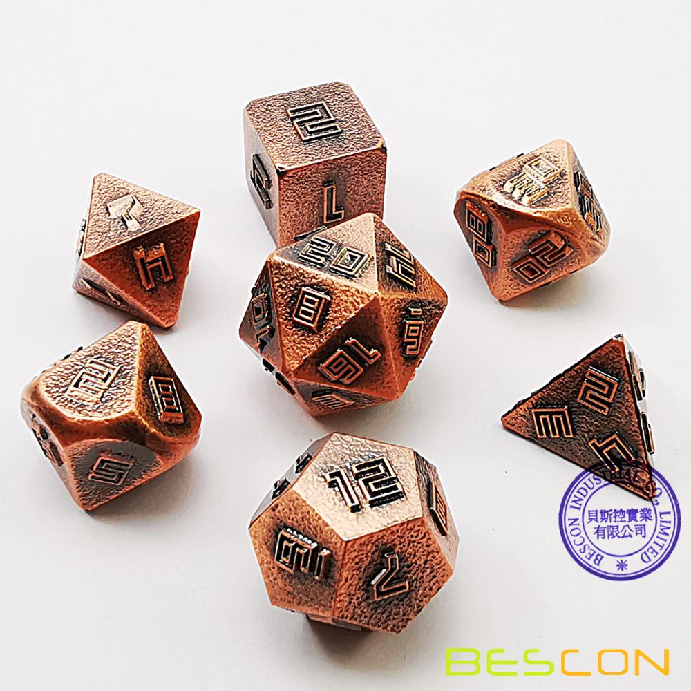Bescon Copper-Ore Lode Solid Metal Dice Set, Raw Metal Polyhedral D&D RPG 7-Dice Set: Copper-Ore Set