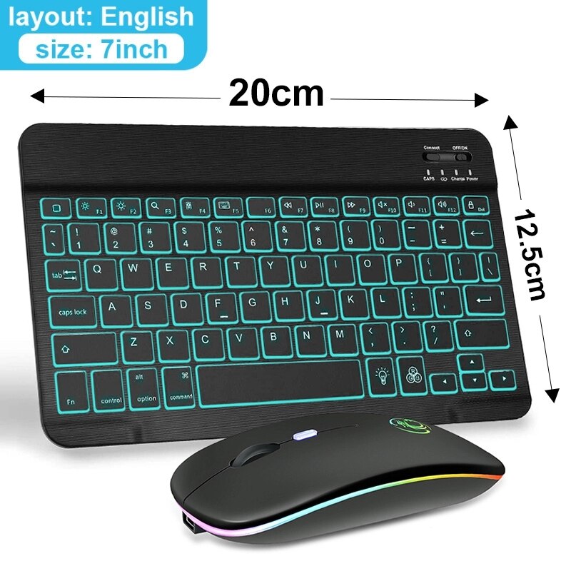 Mini Wireless Keyboard And Mouse RGB Bluetooth Keyboard Mouse Set Backlight Russian Keyboard For Computer Phone Tablet PC Ipad: 7 In English Set