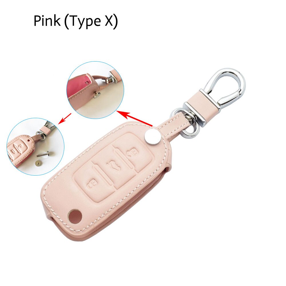 Housse de clé de voiture en cuir pour VW Volkswagen Golf 6 Polo Passat Seat Ibiza Leon Skoda Octavia Fabia 3 boutons étui de télécommande pliable: Type-X-Pink