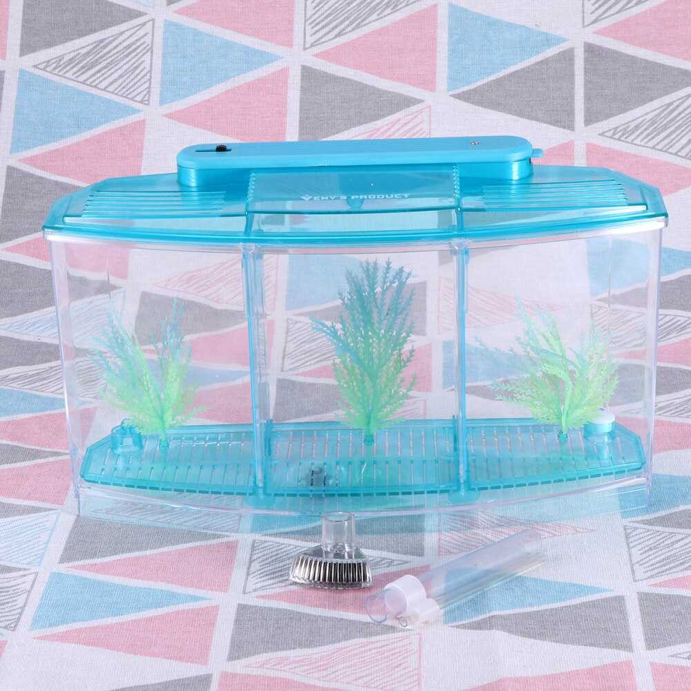 Mini Fish Tank Self-Cleaning Desktop Mini Ecological Goldfish Tank Square Hatching Seedlings Aquariums for Home Shop (Purple): Blue
