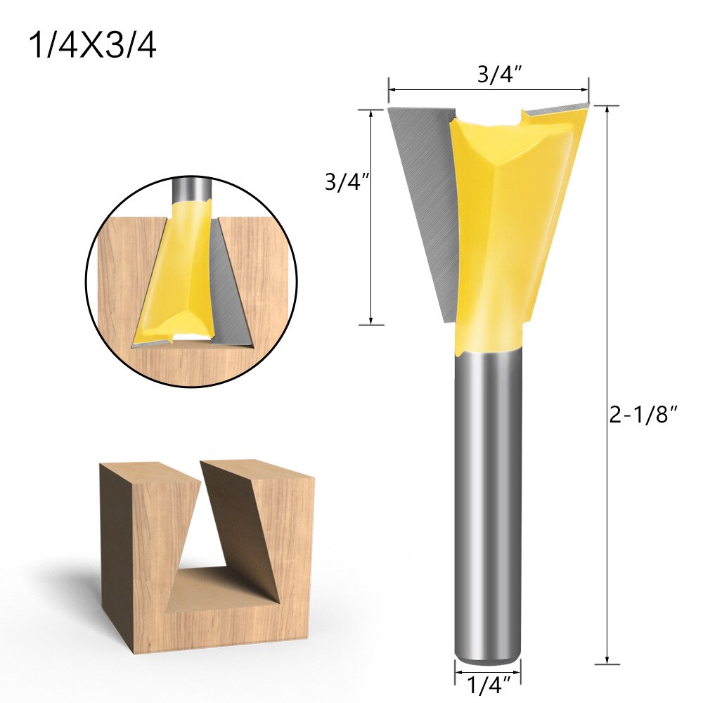 1pcs or 6pcs 6mm Shank 1/4 Dovetail Cutter Joint Router Bits Set 3/8'' 1/2'' 5/8'' 3/4'' Woodworking Tools Engraving for Wood: 6.35X19.05mm